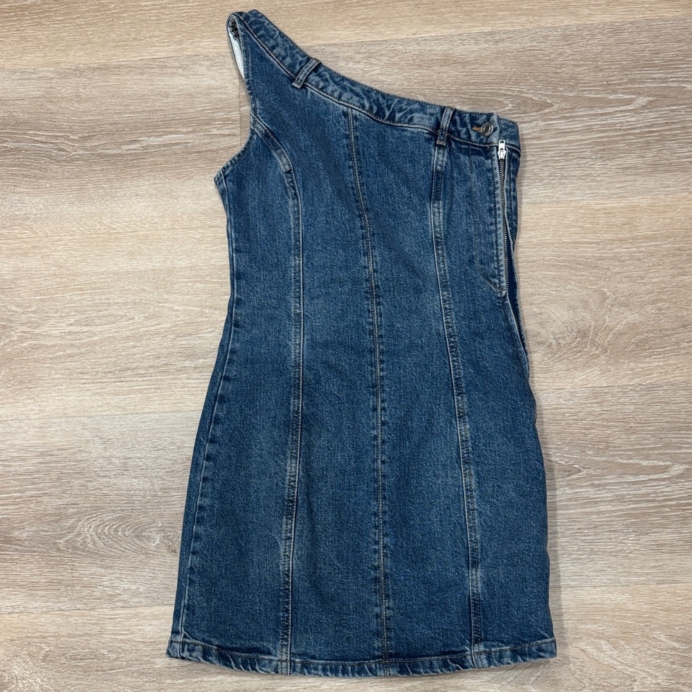 Zara One-Shoulder Denim Button Dress